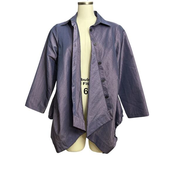 A La Mode by XiAO Taffeta Jacket Womens M Purple Asymmetrical Button Lagenlook - Picture 2 of 16